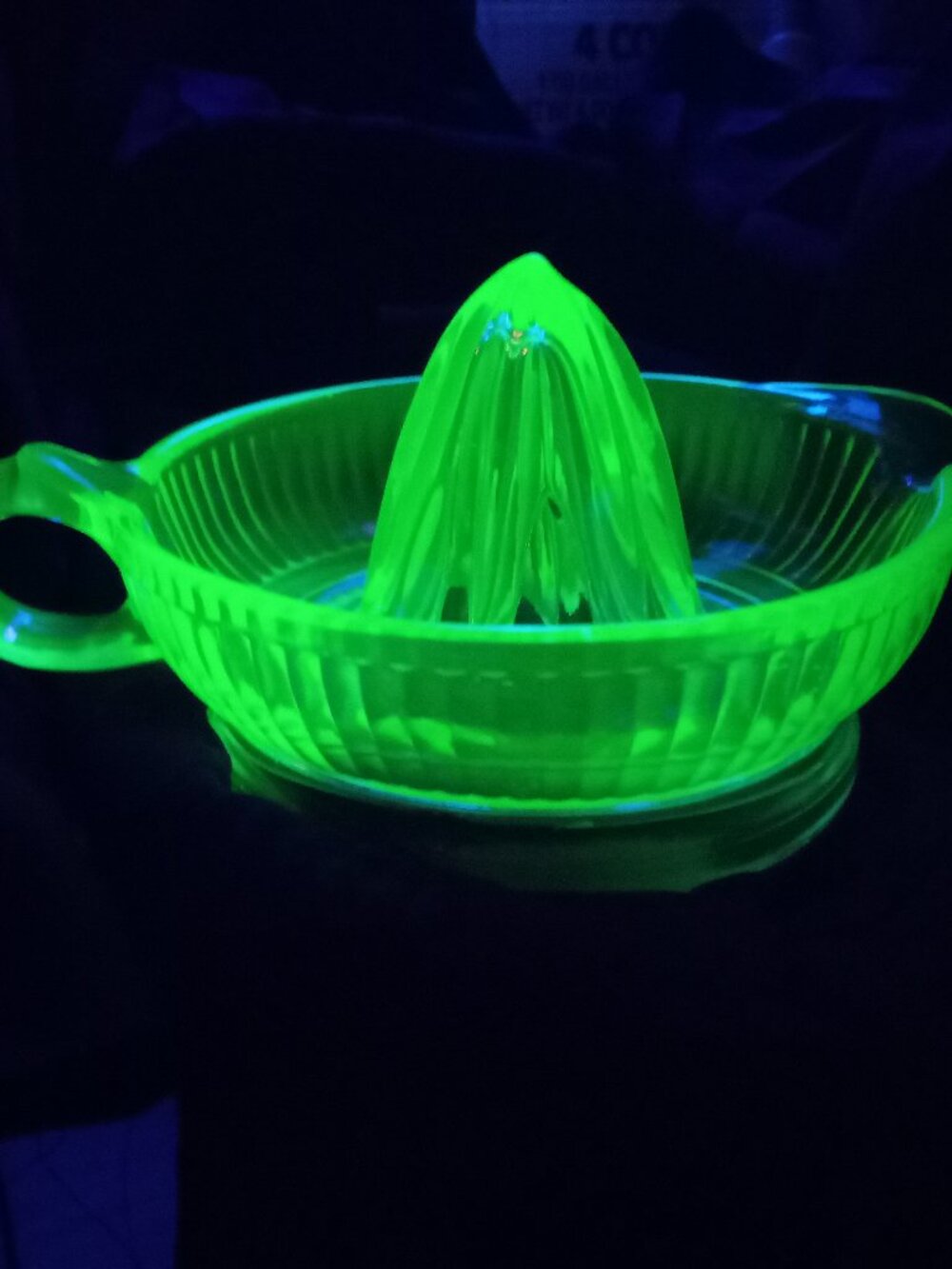 Uranium Green Glass Large Fruit Juicer, Reamer Anchor Hocking Orange